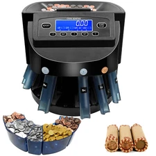 Coin Counter Machine Commercial USD Sorter/Wrapper/Roller Machine Money w/LCD