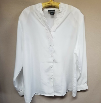 David Matthew Top Women 18W White Button Up Shirt Embroidered Long Sleeve Casual