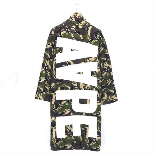 A BATHING APE Aape Gown Coat Green Size Camouflage Outer Basing Used