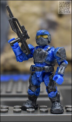 HALO MEGA BLOKS UNSC MARINE MINI FIGURE 96962 BLUE TEAM COMBAT