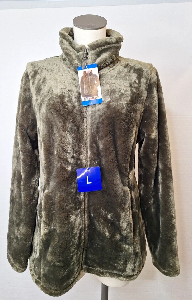 Chaqueta 32 Degrees Heat Mujer Talla L Verde Súper Suave Felpa Cálida Cremallera