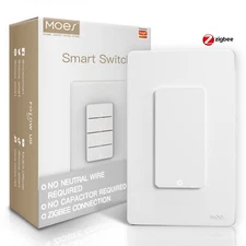 MOES Zigbee Smart Light Switch No Neutral/N+L Wire Push Button Alexa Google APP