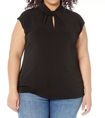 Michael Kors Women's  Plus Size Twist Neck Sleeveless Top, Black, 0X