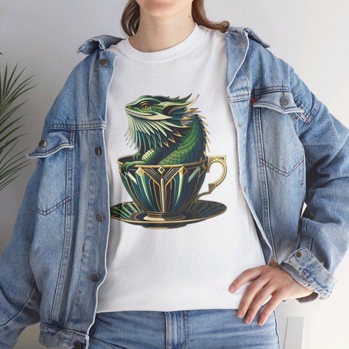 Unisex Adult T Shirt Art Deco Teacup Bearded Dragon Opulence Lizard Graphic Tee - Picture 21 of 25