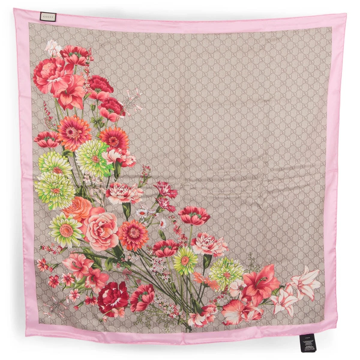 67971 authentique GUCCI soie rose 2019 GG BOUQUET PRINTEMPS 90 écharpe sergé