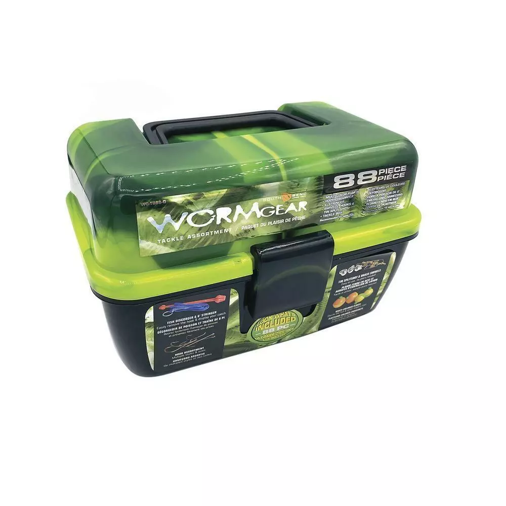 88 Piece Worm Gear Green 1-Tray Tackle Box Complete Starter Kit for  Beginners