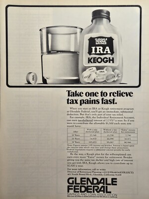 Glendale Federal Savings and Loan Association IRA Keogh Vintage Print Ad 1977