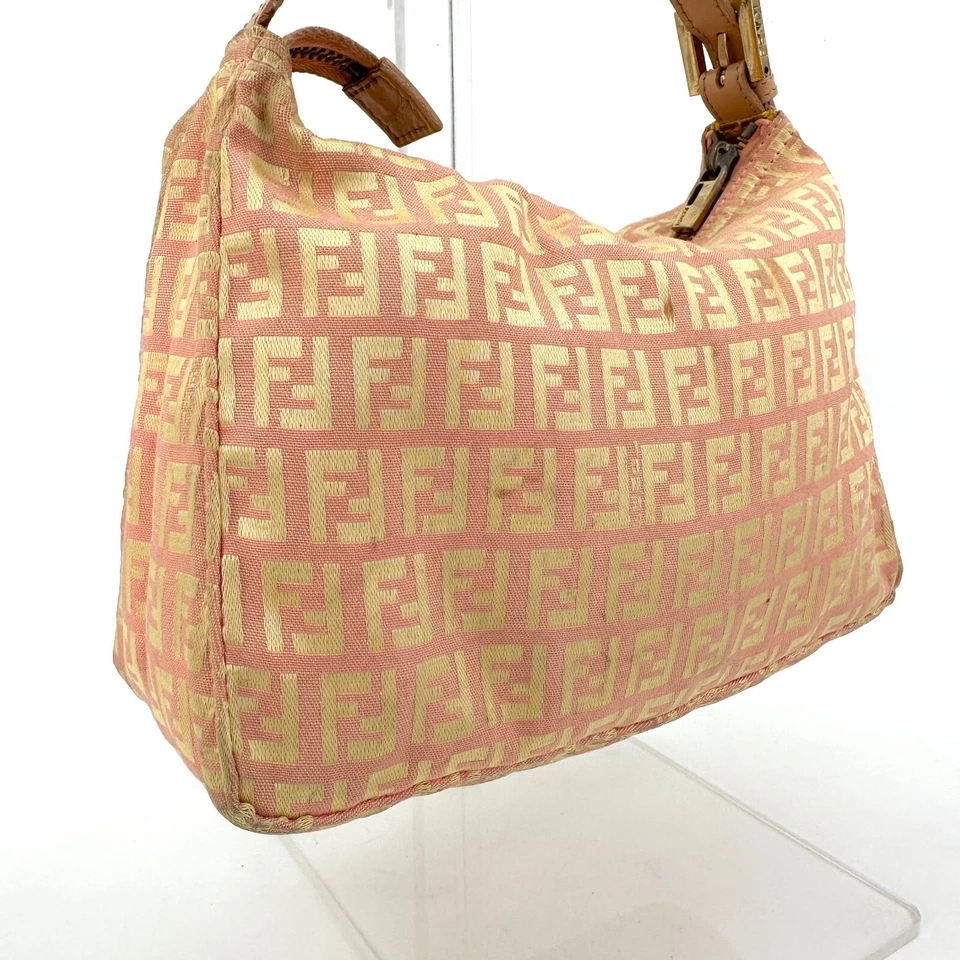 Auténtico bolso de mano FENDI Zucchino mini bolsa lona rosa Foto 3 de 4