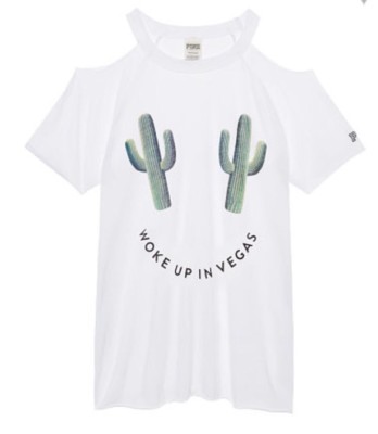 Victoria Secret Cold Shoulder White Tshirt (woke Up In Vegas) XS