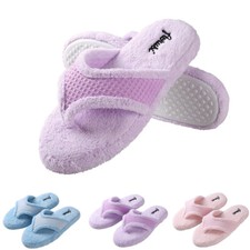 Aerusi Women Plush Thong Spa Slippers Anti-Slip Memory Foam Indoor House Shoes