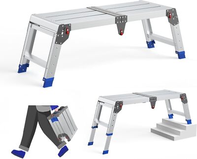 Folding Work Platform for Adults, Aluminum Foldable Step Stool Adjustable Height