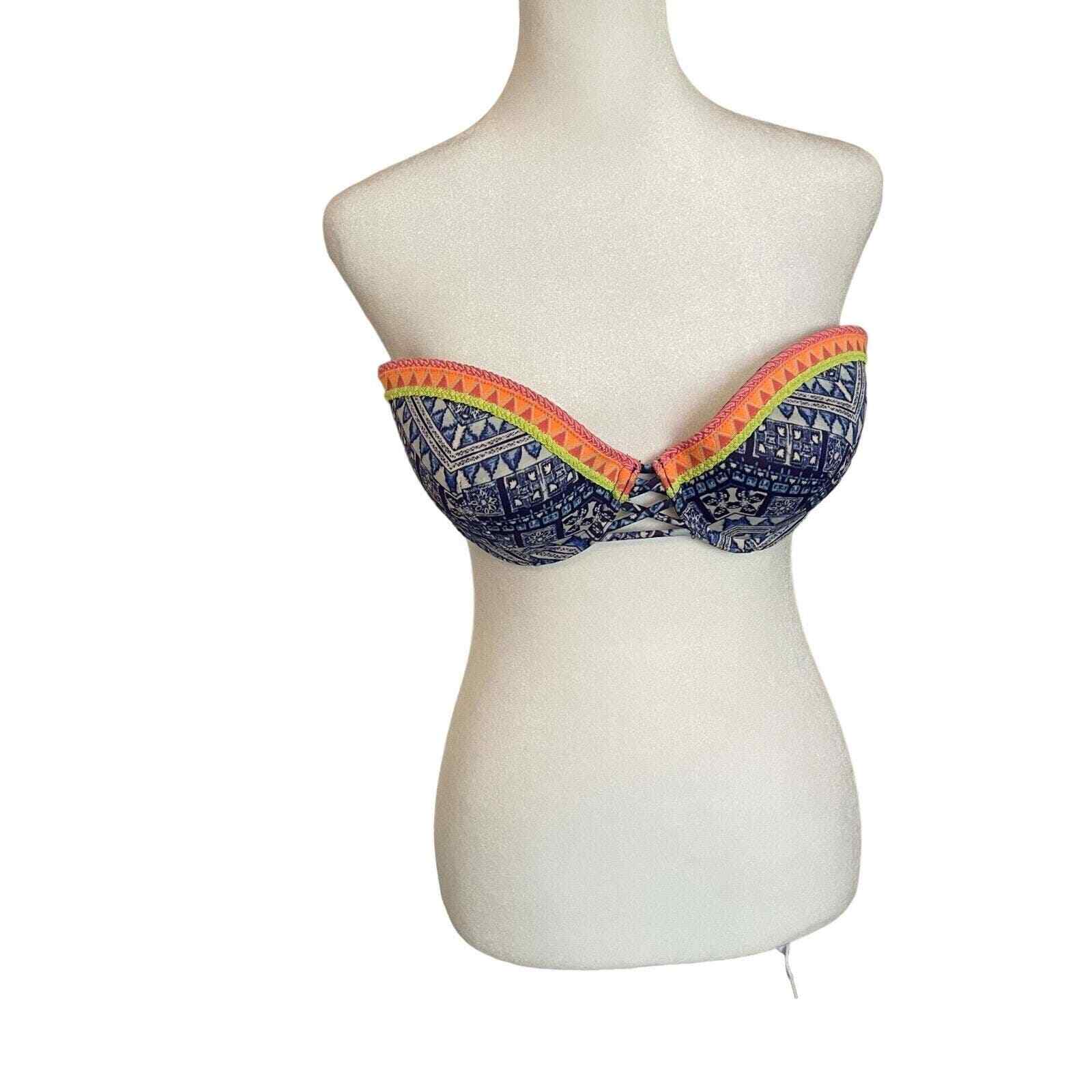 Victoria’s Secret Blue Aztec Push Up Bikini Top T… - image 1