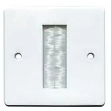 1 Gang White Brush Strip Cable Entry Wall Face Plate Outlet TV double 1G