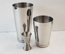 3 Piece BAR WEIGHTED COCKTAIL SHAKER Stainless Boston Mixing Tin & Jigger Set