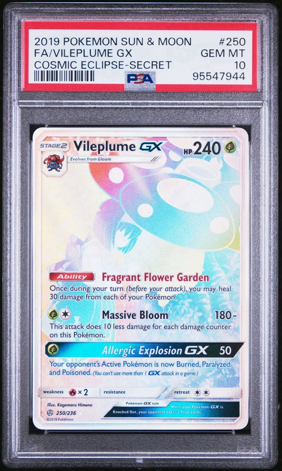 PSA 10 Vileplume GX Rainbow Secret 250/236 SM: Cosmic Eclipse Holo Pokemon