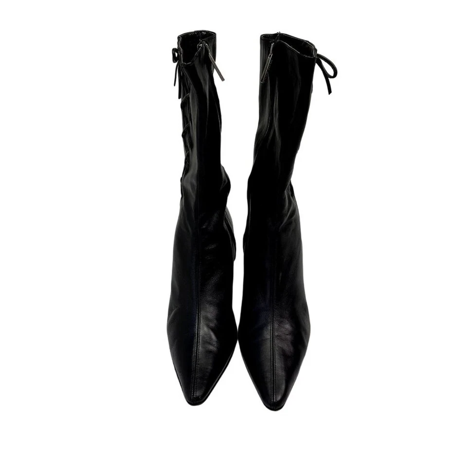 Banana Republic Botas Mujer 6.5 Negro Punta Gatito Corto Cuero Corsé Italia Foto 3 de 4