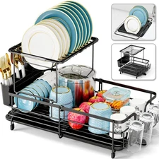 2 Tier Dish Drying Rack, Expandable Two Tier Dish Rack for Kitchen Counter, E...