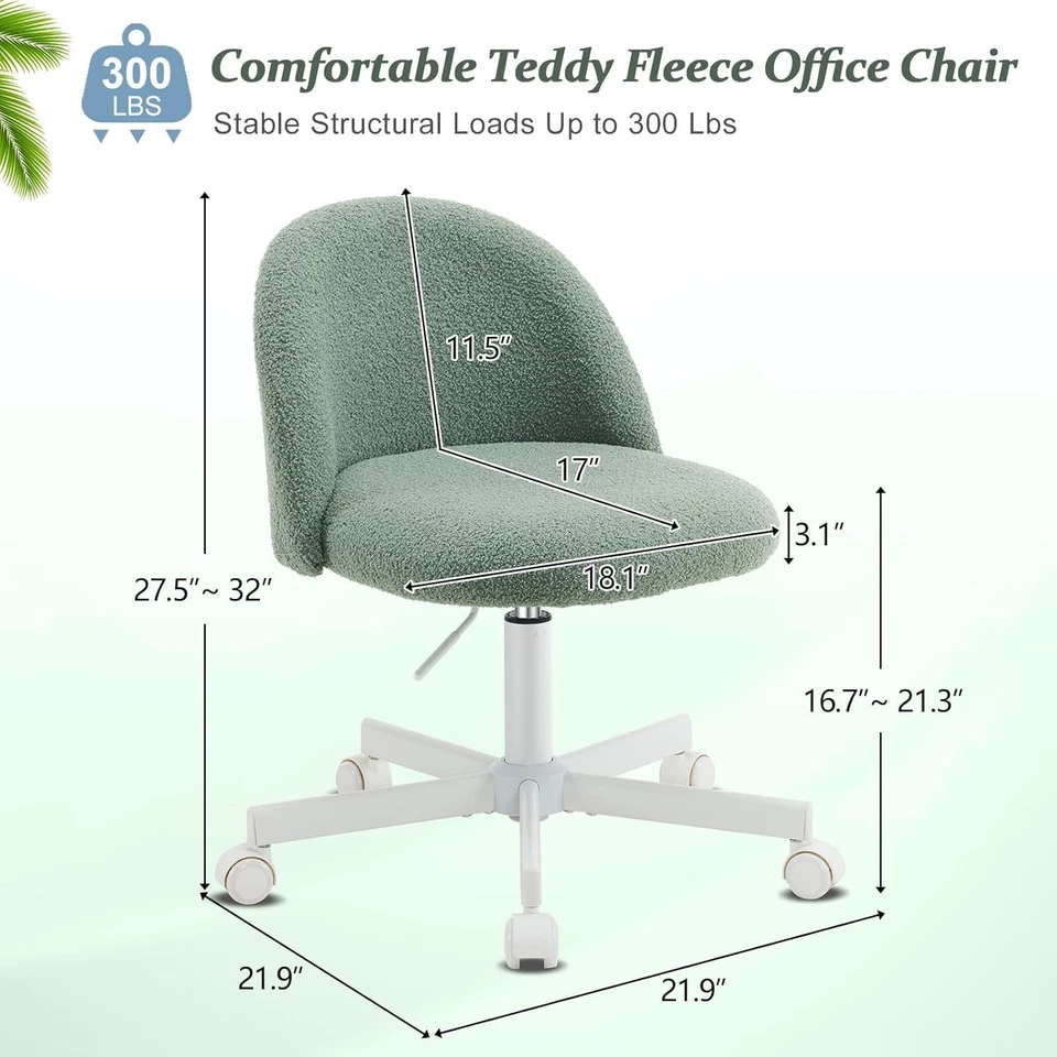 Light Green Velvet Vanity Chair with Back – Small Swivel Office Makeup Seat - Image 2 of 4