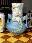 Roseville #108-8” blue Clematis Double-handled vase In Excellent condition.
