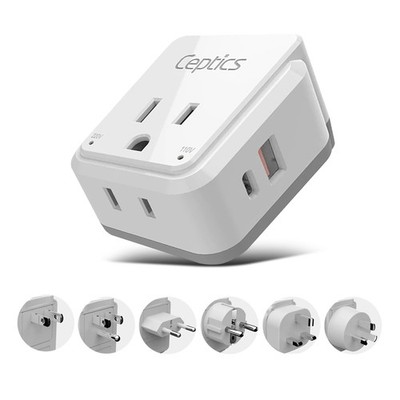 World Power Plug Adapter Set, Dual USB & USB-C 3.1A, 20W with QC-PD, 2 USA Ou...