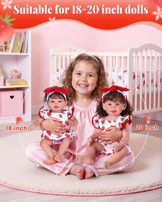 Reborn Baby Doll Clothes for 18-20 Inch Dolls,Strawberry Outfit Set, Cute Bab...