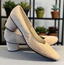 Vintage Andrew Geller Beige Shoes Pumps Suede Leather Sz. 7.5 M Made In Italy