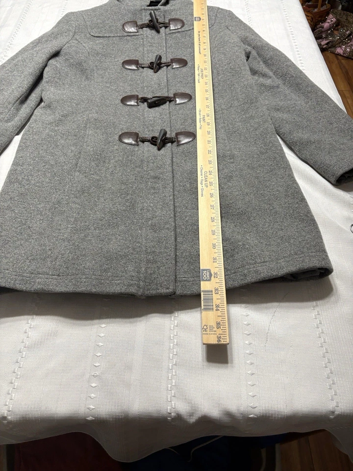 Abrigo de lana LL Bean para mujer con cremallera y cremallera gris con capucha bolsillos-talla 10 Foto 3 de 4