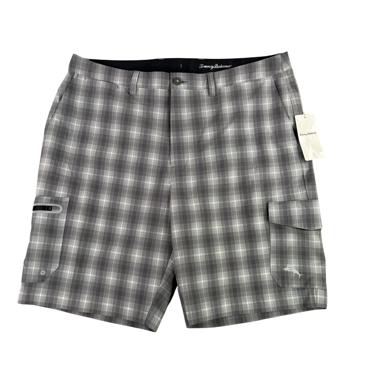 Tommy Bahama Shorts Mens 40 Gray IslandZone Cayman Wavebreak Plaid ST924646