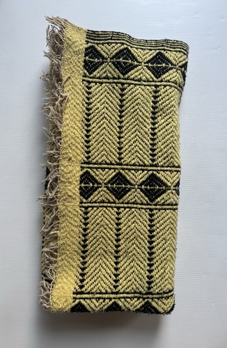 Vintage Loom Hand Woven Auto Rug Blanket Fringe 55x80” Yellow Black Reversible - Picture 2 of 13