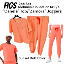 Figs Set Sunset Drift Canela LG Scrub Top  Zamora XL Hi Waist Jogger Logo Pants