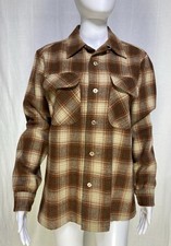VTG Pendleton Board Shirt Jacket Loop Collar Plaid USA 60s 70s Virgin WOOL Small