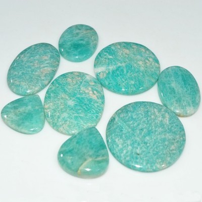 8 Pcs 319 Cts Natural Amazonite Cabochon Loose Gemstone Lot 35x35 20x20mm #17687