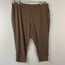 Susan Graver Liquid Knit Regul Slim Leg Ankle Pants w/Button Tab 3X Brown