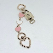 Louis Vuitton Lock  Key 319 w/ a Pink White Heart Enamel Bag Charm Keychain