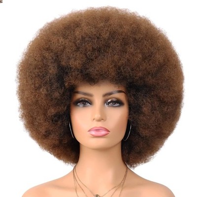 70s Afro Curly Wigs for Black Women Short Brown Afro Synthetic Puff Wig Natur...