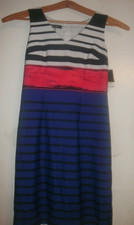 Nine West Dress Sz 4 Summer Flame Red Multi Stripe Career Cocktail Dress (B103)