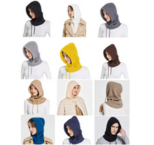 Cashmere Knitted Hooded Hat Women Winter Neck Cover Balaclava Skullies Beanies