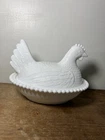 As Is-Vintage Indiana Glass White Milk Glass Hen On Nest Candy Dish 7"L Southern