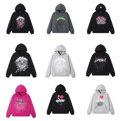 sp5der Multicolor Graphic Print Pullover Hoodie L Cotton Long Sleeve