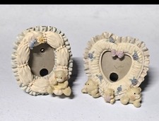 Vintage Teddy Bear Baby Picture Frames Set of 2Resin Nursery Decor Heart  Oval