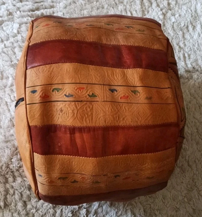 Pouf Marocain en cuir véritable fait main. Marron (sans remplissage) - Photo 4/4