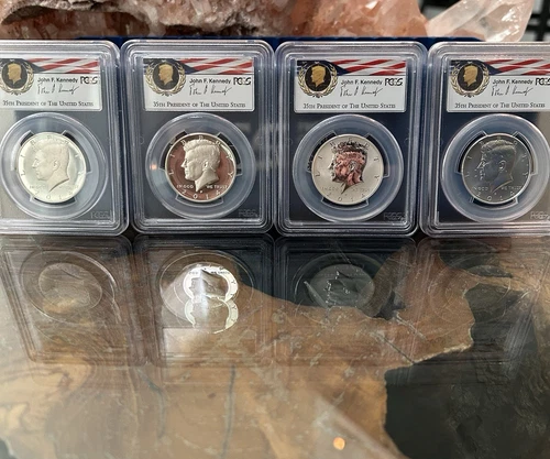 2014-S,W,P,D KENNEDY HALF-DOLLAR 4-COIN SET, 50th ANNIVERSARY 1st STRIKE PR70 RP
