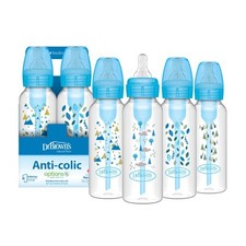 Dr. Brown's Anti-Colic Options Narrow Baby Bottle, Blue Nature, 8oz, 0m 4 Pack