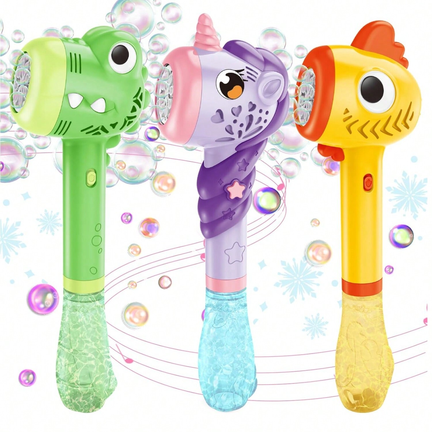 VATOS 3PCS Automatic Bubble Wand Machine with Lights and Music for Kids Outdoor Play