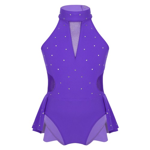Kids Girls Ballet Dance Dress Sparkle Rhinestone Mesh Leotards Skating Costumes - Picture 21 of 52