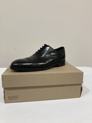 Clarks Oliver Limit Mens Black Leather Oxfords Wingtip Brogue Shoes US Sz 