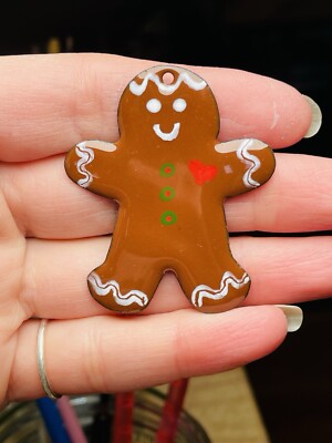 Glass Enameled Gingerbread Man Component Enameled copper charm enameled copper