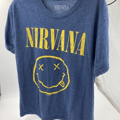 Nirvana Men's T-Shirt 2020 Heather Blue Size Lg Smiley Face