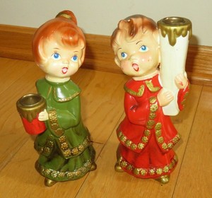 Vintage Christmas Caroler Boy Girl Candle Holder Set Paper Mache T613 Ebay