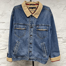 Tommy Hilfiger Denim Jean Trucker Jacket Corduroy Flannel Lined Vtg 90s 2XL